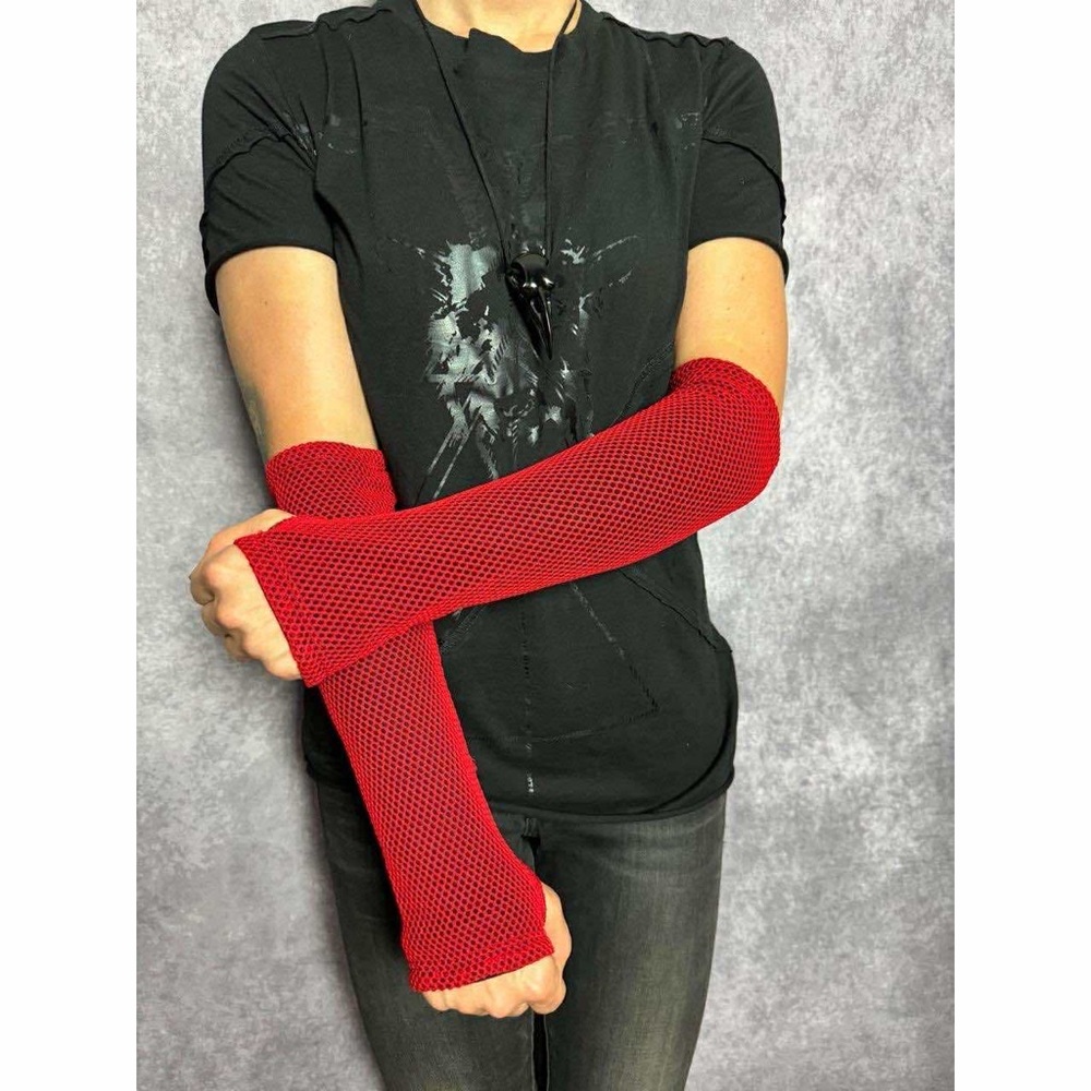 TRIPP NYC Red and Black Fishnet Gloves
